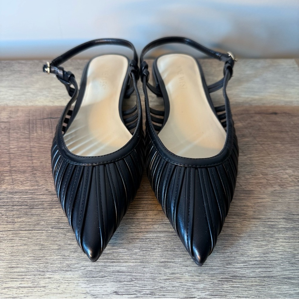 Nine West Black Pointed Slingback Cutout Flats - Picture 3 of 9